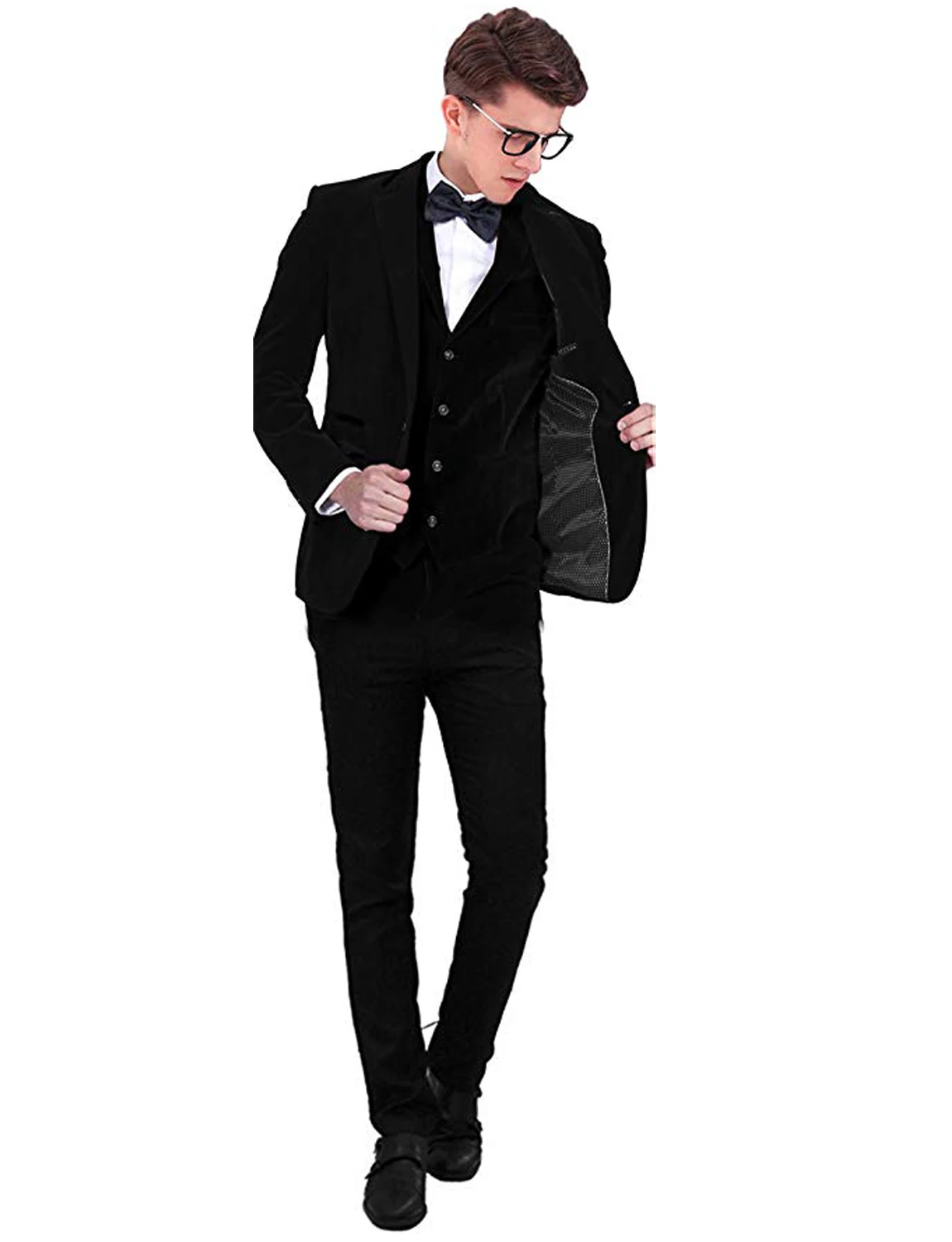 

Men's Three Piece Velvet Suit Slim Fit Tuxedo Jacket Vest Trousers