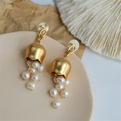 Elegant Jellyfish Tassel Pearl Pendant Women's Earrings Fashion Personalized Wedding Banquet Versatile Flower Jewelry
