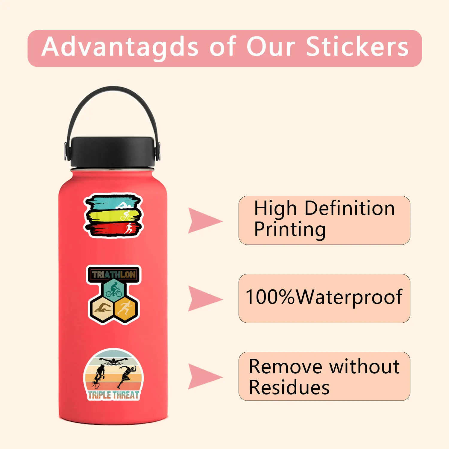 10/30/55PCS Ironman Triathlon Cartoon Stickers Funny Sports Graffiti Sticker Cycling Swimming Running Decals Luggage Laptop Bike