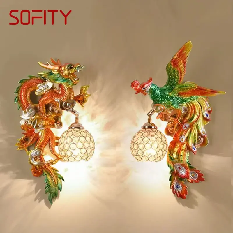 SOFITY Modern Resin Wall Lamp LED Creative Devise Dragon and Phoenix Sconce Light Decor for Home Living Room Bedroom