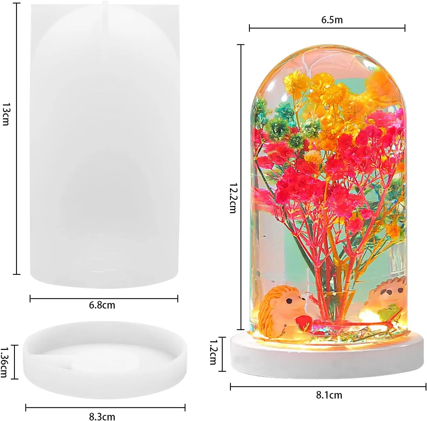 DIY Crystal Epoxy Resin Mold Led Night Light Ornament Spherical Lamp Holder Cylindrical Silicone Mold