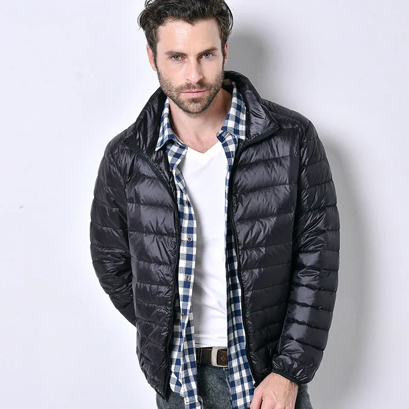 Abrigo de plumón fino ultraligero para hombre, Chaqueta corta informal de talla grande con cuello de pie, venta al por mayor, otoño