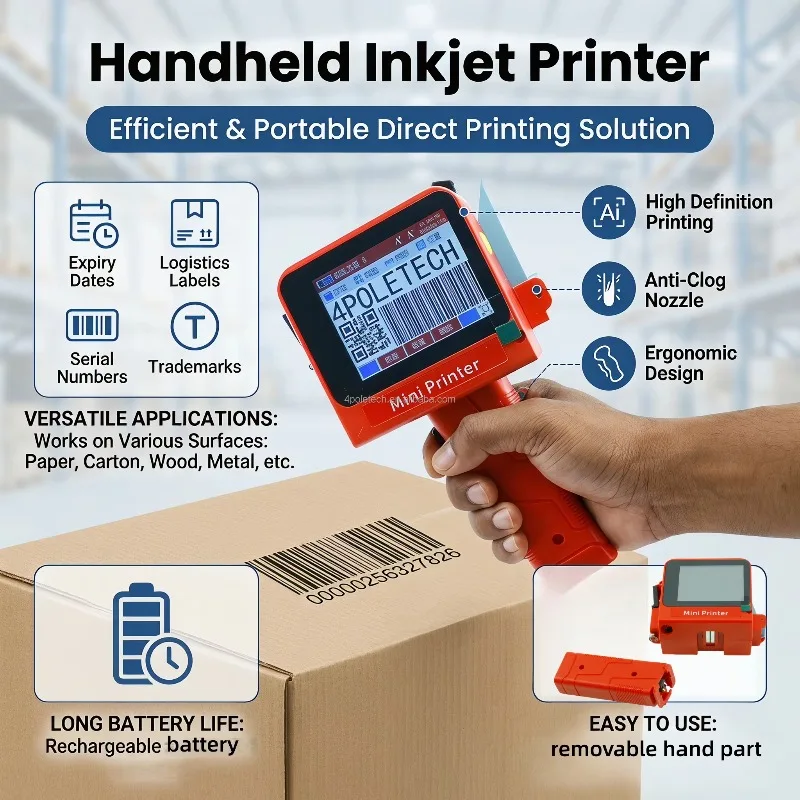 Portable Mini Handheld Inkjet Printing Machine, Fast‑Dry Batch Coder for Date & Expiry Number Marking
