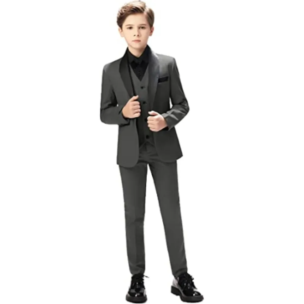 

White Boys Suit Wedding Tuxedo Floral Jacket Pant Vest 3 Piece Party Dress Kids Blazer Trousers Set 2-16 Complete Clothes