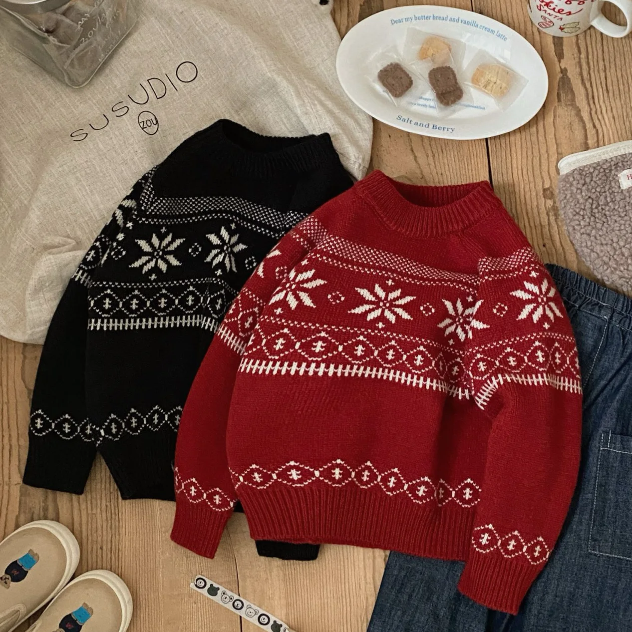 RAISE Autumn Winter Children Fair Isle Sweater Vintage Thicken Warm Kids Baby Boys Knitwear 2-8Y Toddler Boys Jacquard Pullovers