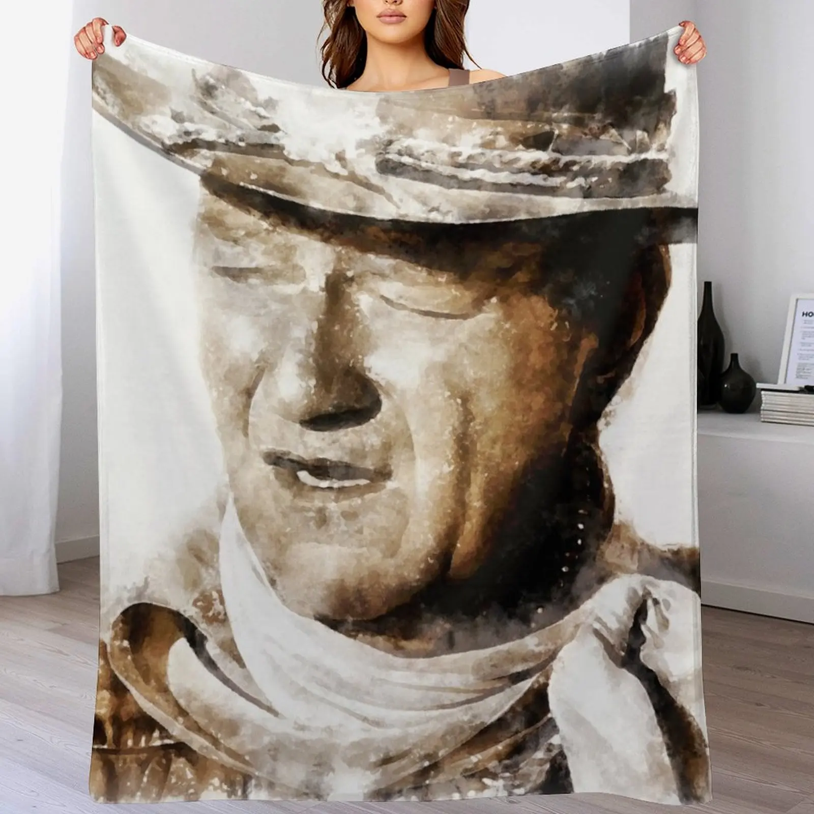 The portrait of John Wayne Throw Blanket Personalized Gift Flannel bed plaid Cute Plaid Blankets