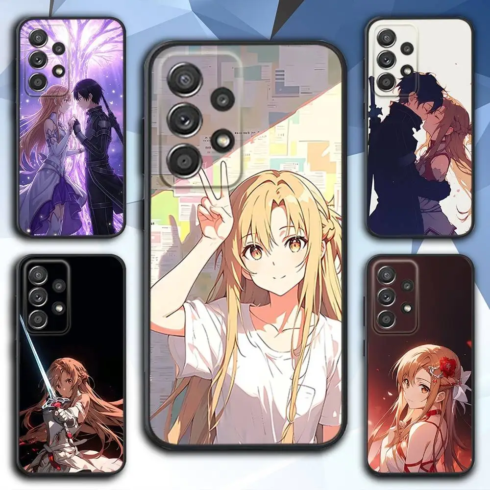 

A-Asuna Anime K-Kirito Phone Case For Samsung S 25,24,23,22,30,21,10,9,Ultra,Plus,Lite,FE,4,5 G Soft Black Case