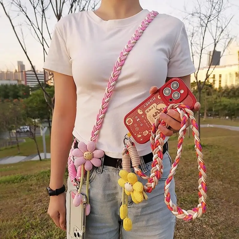 

Sunflower crossbody phone hanging rope, women's long hand woven rope, outdoor travel anti loss hanging rope