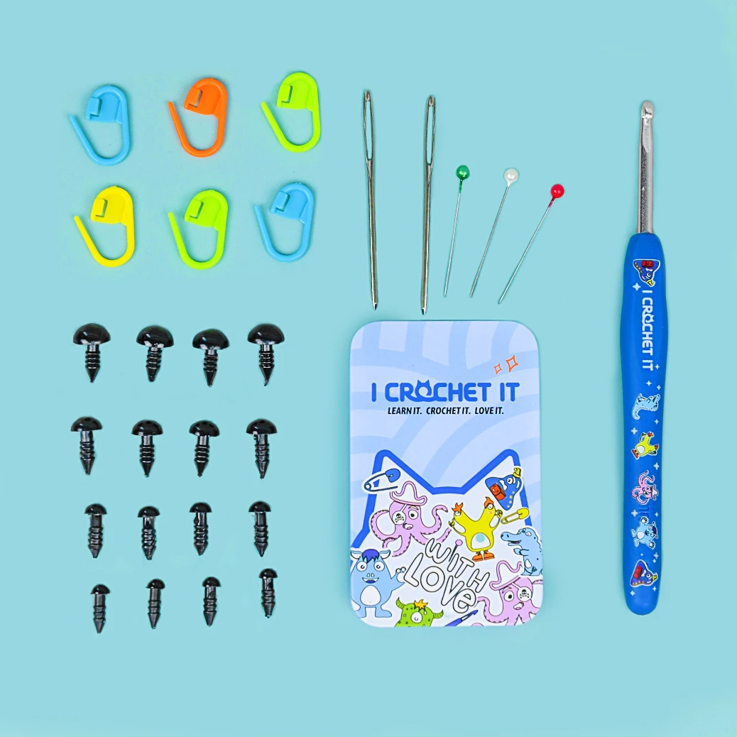 Iron Box 4mm Crochet Kit for Beginners Adults, Crochet hook set, Beginner Knitting Kit with yarn needle, weaving markers, doll e
