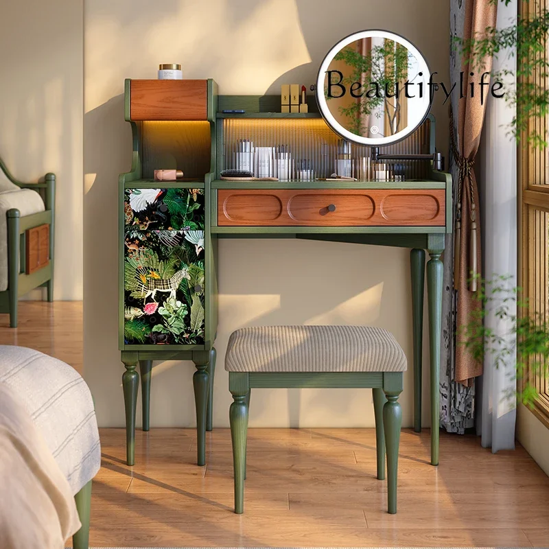 X35 Medieval Style Solid Wood Dresser Storage Cabinet Master Bedroom High-end Ash Wood Retro Storage Makeup Table