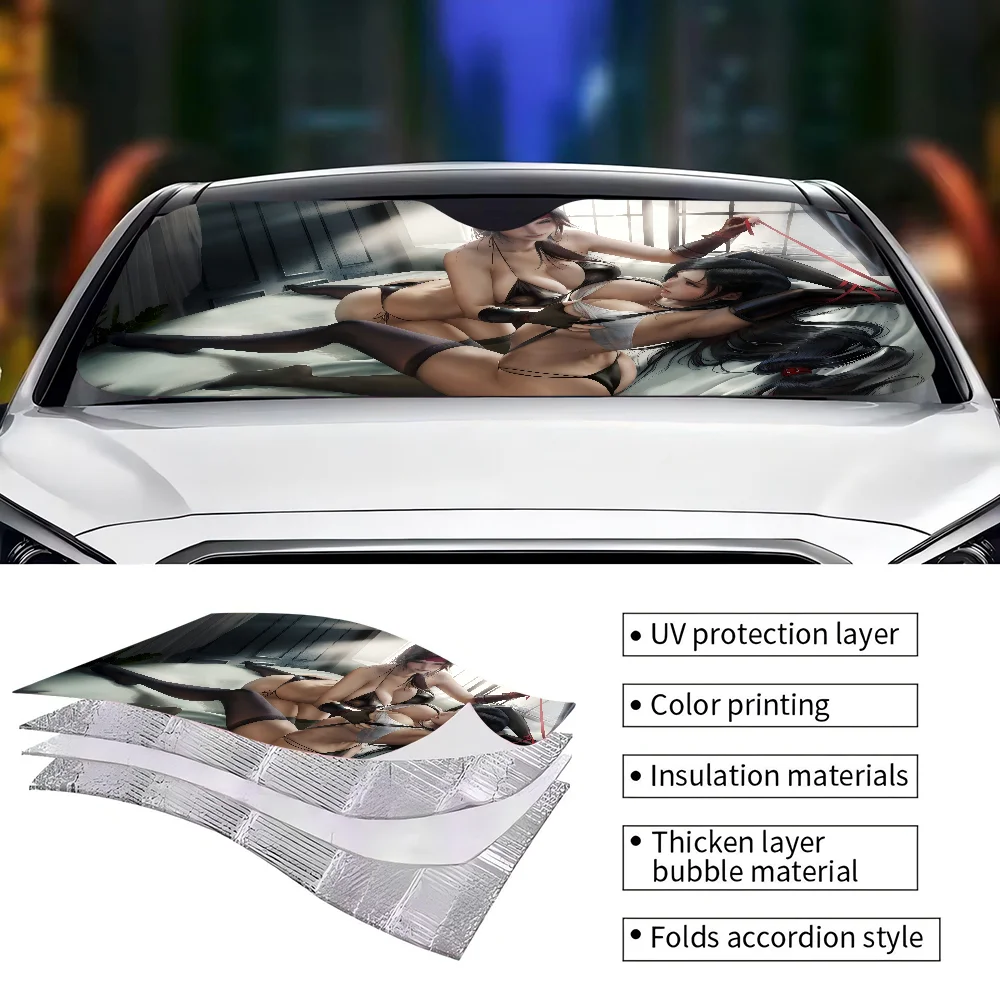 Tifa Lace Fashion Cute Cartoon Cat Custom Cartoon Anime Car Windshield Sunshade Foldable Sun Blocker Car Window Shades