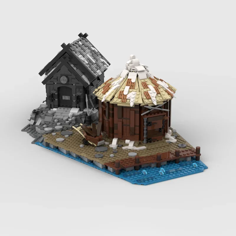 Castelo medieval modelo moc blocos de construção cabana armazenamento viking aldeia tecnologia expansão tijolo diy montagem brinquedo construção