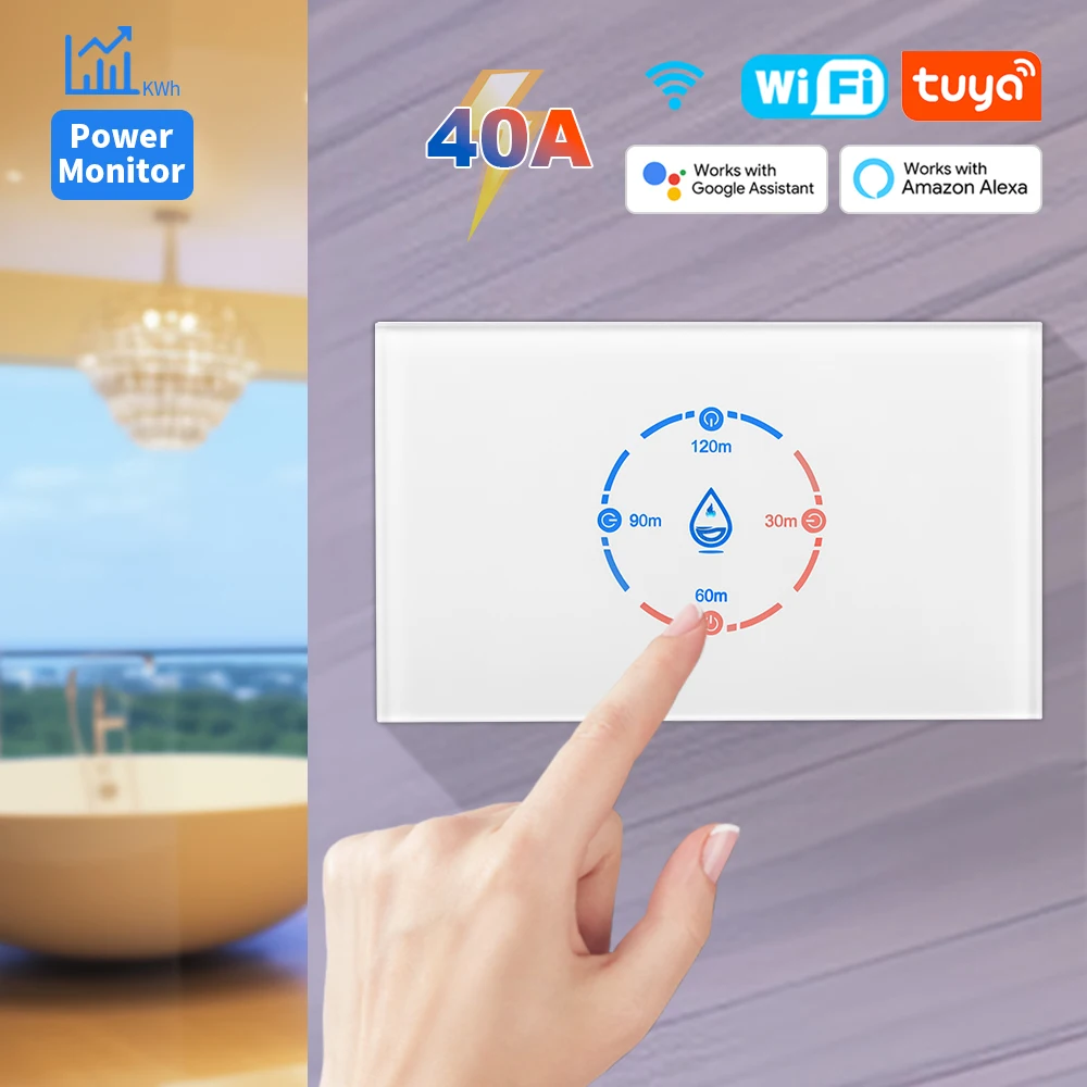 

Умный переключатель котла Tuya Wi-Fi, стандарт США 20A/40A с мониторингом энергии, умный переключатель водонагревателя, управление через приложение с Google Home