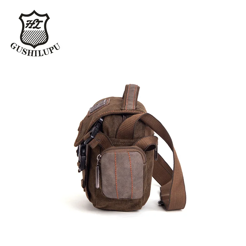 Canvas leather stitching men's retro shoulder bag handbag clamshell commuting wear resistant diagonal span small backpack