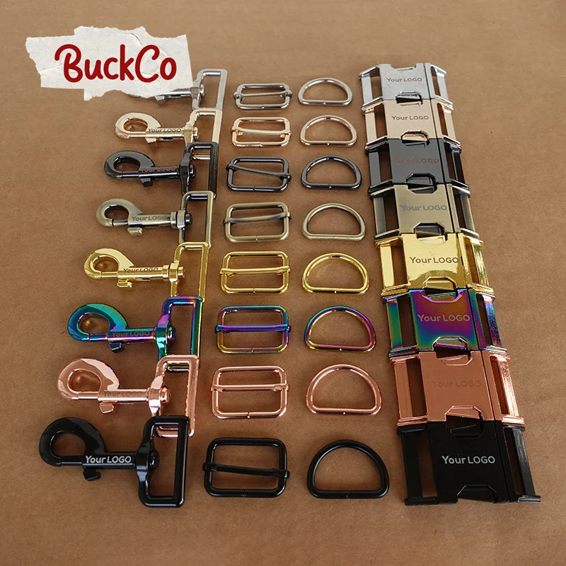 100pcs/lotEngraved(metal buckle+adjust buckle+D ring+metal dog clasp)DIY dog collar 30mm webbing sewing accessory 8 colours