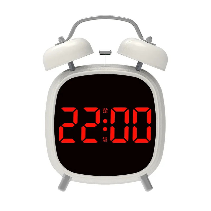 Sprachsteuerung, digitaler Wecker, Doppelglocke, super laut, für schwere Schläfer, Nachtmodus, 12/24 Stunden, Nacht-Anti-Stör-Tisch-LED-Uhr