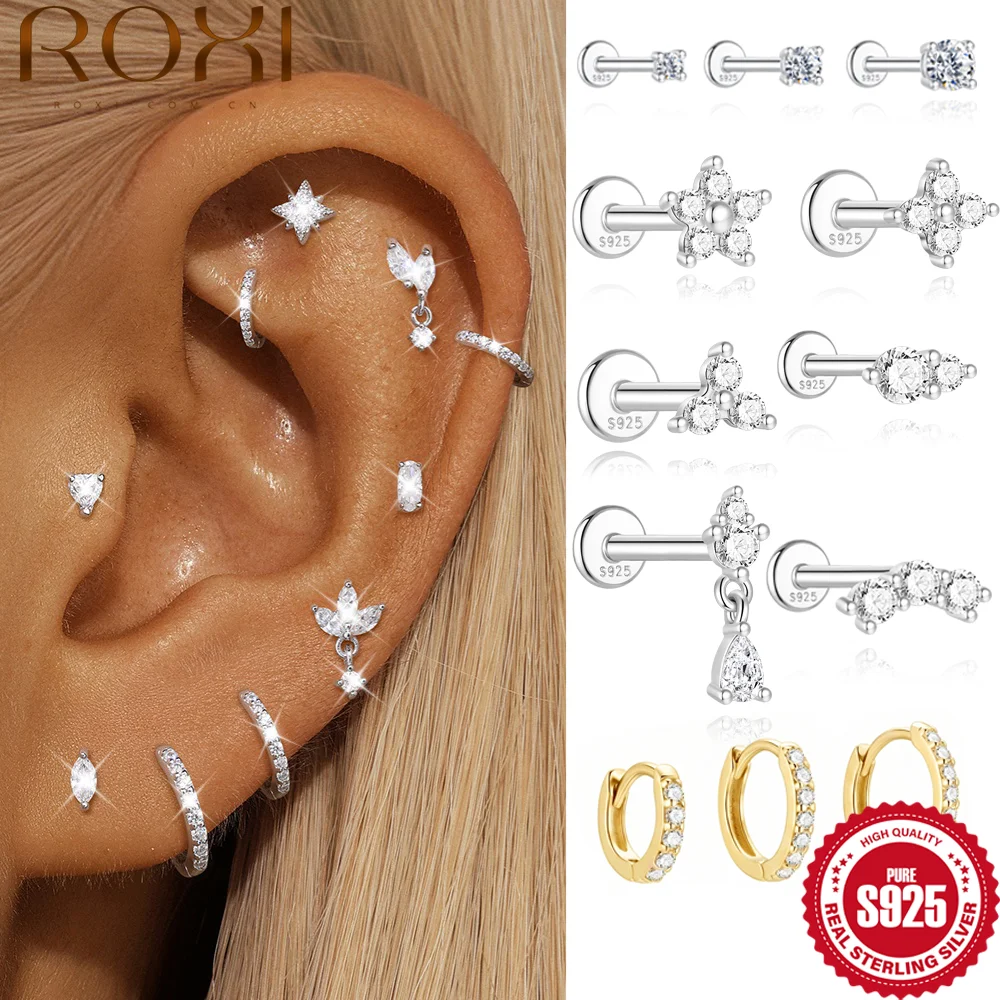ROXI Moissanite Argent Sterling 925 Boucle d'oreille à pampille pour Femme, clou à dos plat, pendentif fleur hélix, bijoux fins