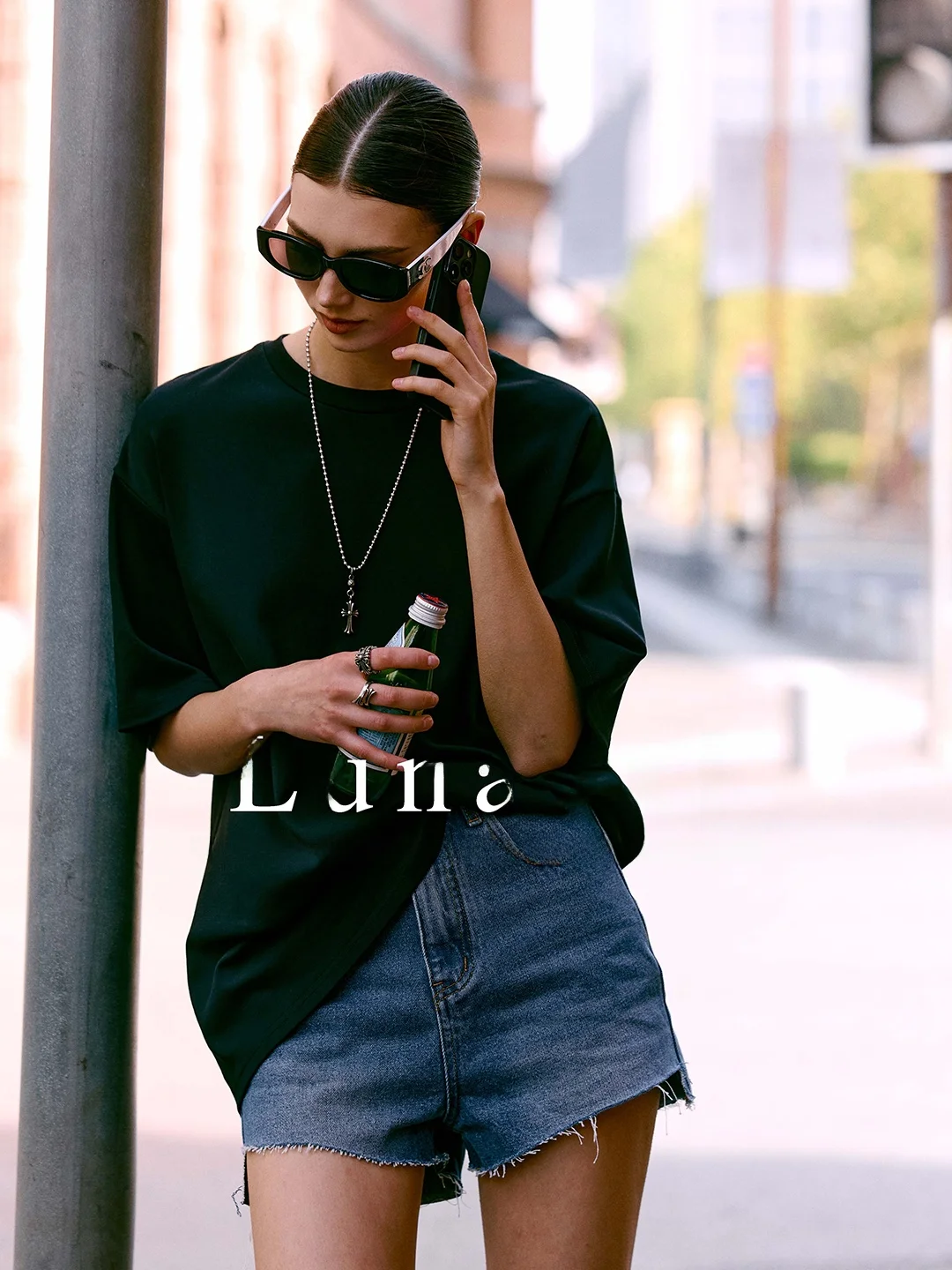 

Luna7xi High Waist Wide Leg Blue Jeans Shorts Women's Summer New Fashion Casual Cotton Blend Denim Cut off Shorts