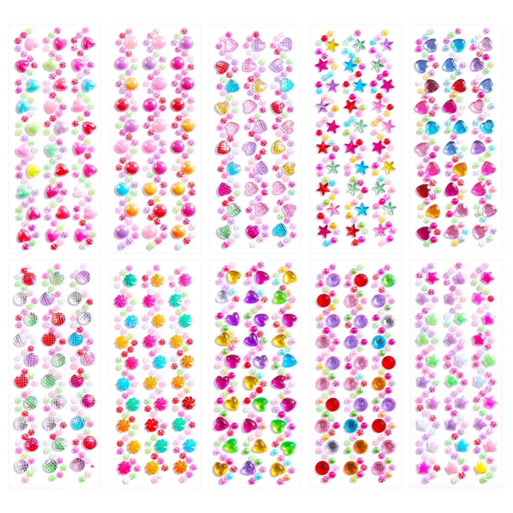 3D Colourful Rhinestone Resin Stickers Acrylic Self Adhesive Crystal Stickers Scrapbooking Decorations Applique