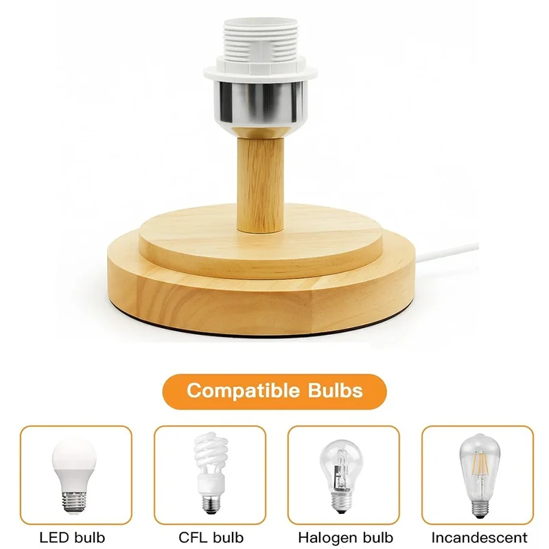 

Solid Wooden Lamp Holder with 1.8M Plug in Cord ON OFF Switch E27 Lamp Base for Table Lamp Bedside Lamp Holder for Home