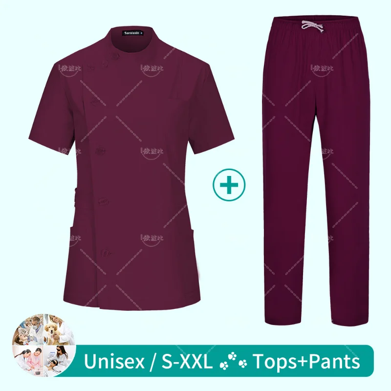 Sanxiaxin Medical Nurse Work Clothes Hospital Surgical Suits Scrub Nursing Uniforms Beauty Salon Female Short Sleeve Coat+Pants