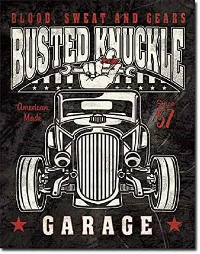 Busted Knuckle Hot Rod Garage Service Shop Muscle Cars Wall Decor Metal Tin Sign 16x12in sign sign