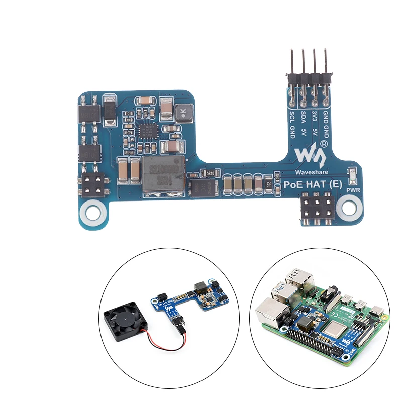 Waveshare's PoE HAT (E) Adapter with 5V 2.5A Power for Raspberry Pi 4B/3B+/3B, Certified Mini 802.3af/at Network Standard