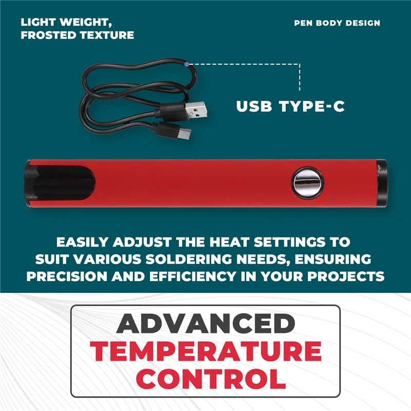 

Classy-510 Thread Battery Cart Pen Headless Electric Soldering Iron With Adjustable Temperature Mini Soldering Iron Kit Red