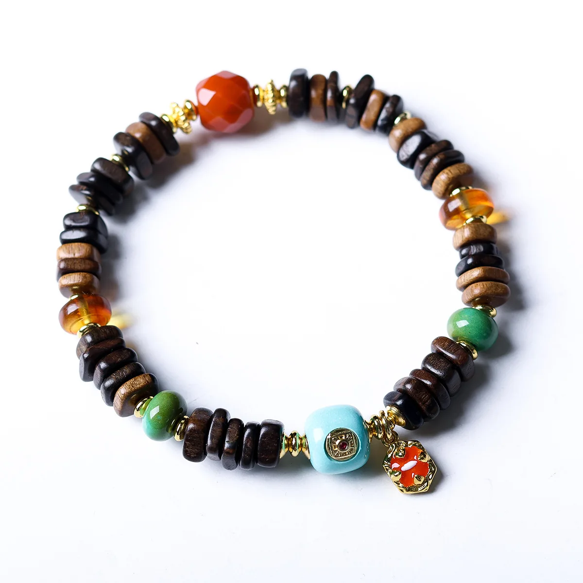 Original Design New Chinese Style Dalagan Beeswax Turquoise Bracelet Irregular Bead Unisex Handicraft Jewelry