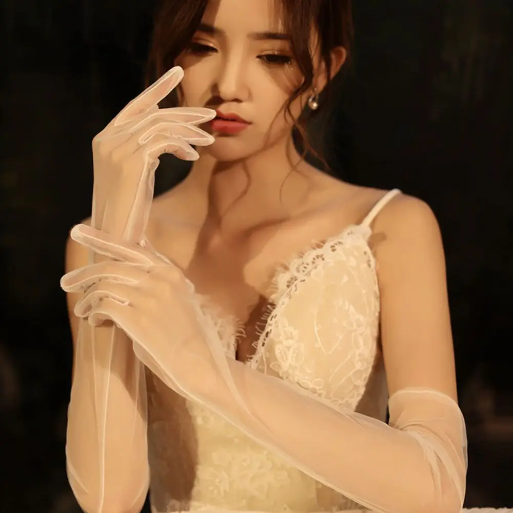 1 ペア新ファッション衣類アクセサリー超薄型ブライダルドレスミトンチュール手袋パーティードレスウェディングブライダル手袋