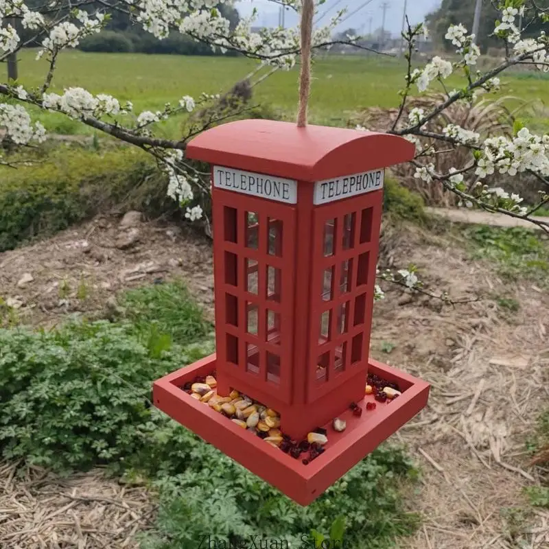 Garten-Vogelstation mit hölzerner Telefonzelle, Design mit offenem Fenster, Tablettboden und Feuchtigkeitslöchern für Wildvögel – Detail 4