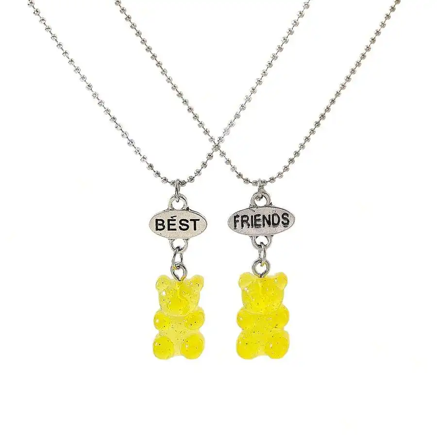 

Two-Piece Friendship Bear Charm Necklace Set with Silver Chain