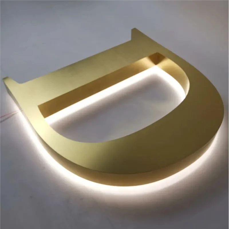 3D Backlit Logo Exterieur Winkel Front Goud Roestvrij Reverse Channel Teken Led Licht Verlichte Business Logo Letters