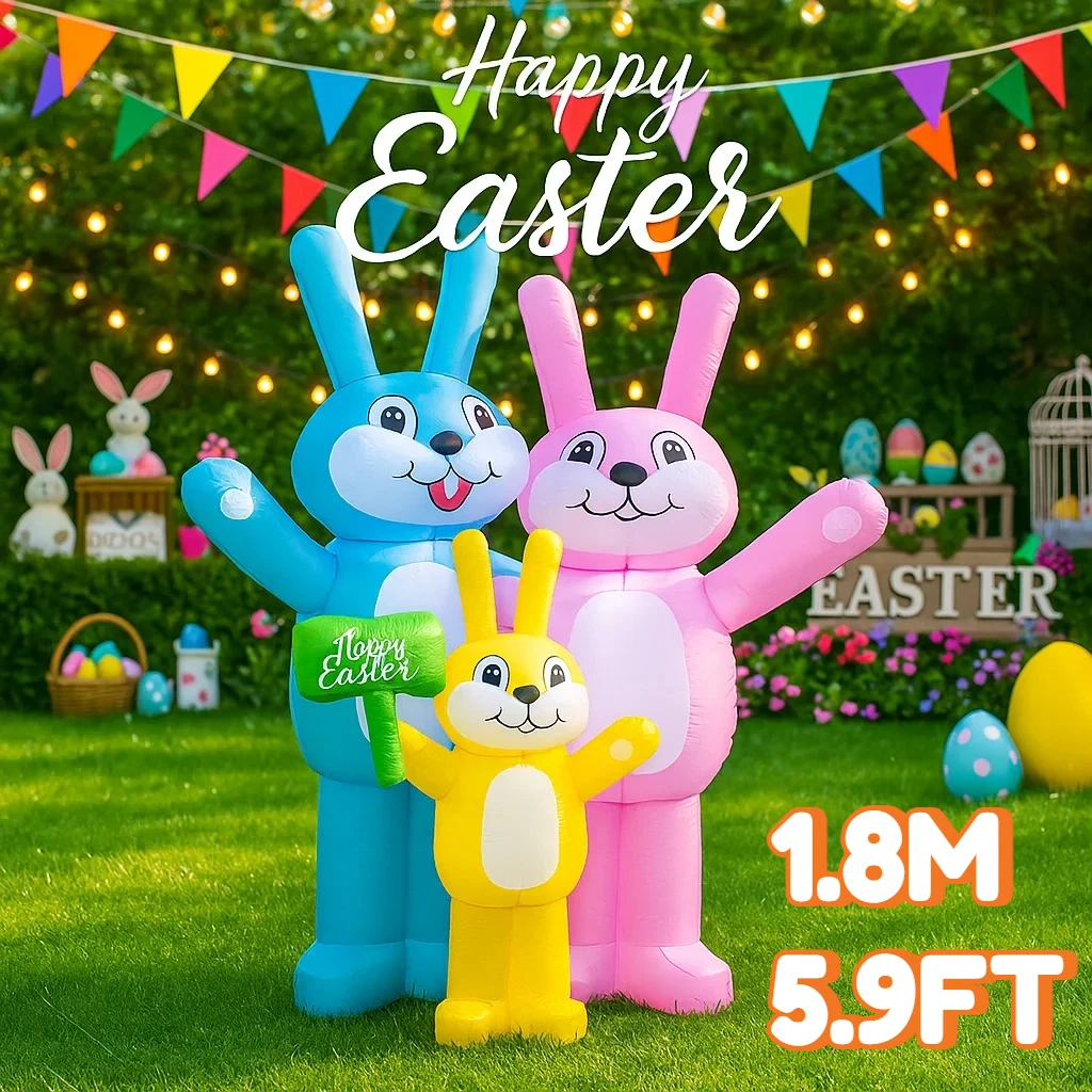 

Easter Holiday Festival Inflatable Rabbit Family Toy 1.8M/5.9FT DIY LED Light Decor Perfect Garden Yard Holiday Ornament Gift