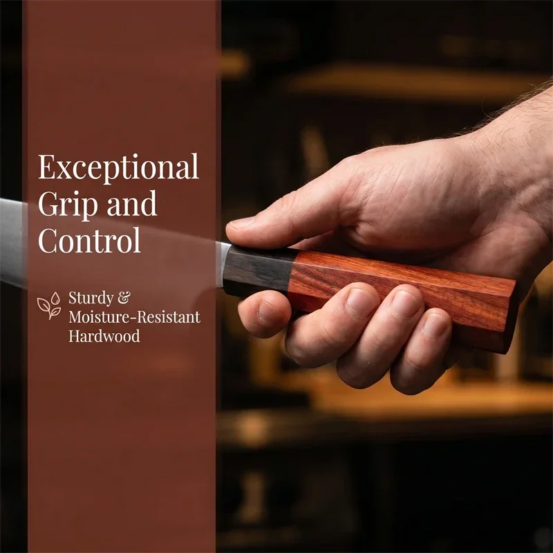 1Pc Japanese Octagonal Kitchen Knife Handle Red Sandalwood Ebony Wood Sashimi Knife Replacement Grip