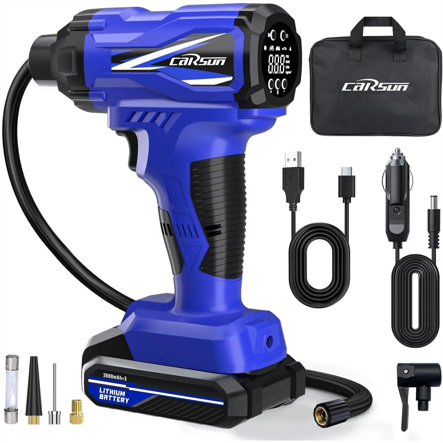 

Tire Inflator Portable Air Compressor, 150PSI Cordless Tire Pump with Dual Power, Digital Pressure Gauge for Car Tires,