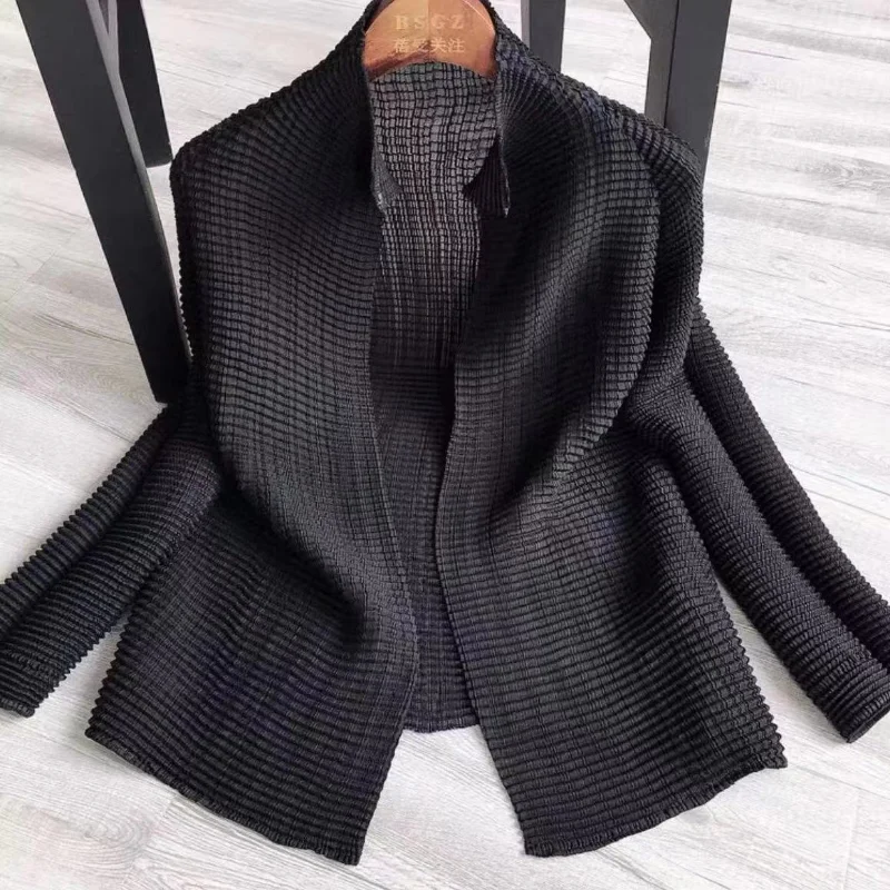 Cardigan plissettato 2023 nuova estate manica lunga camicia sottile donna Crop top Vintage giacca moda coreana abbigliamento protezione solare