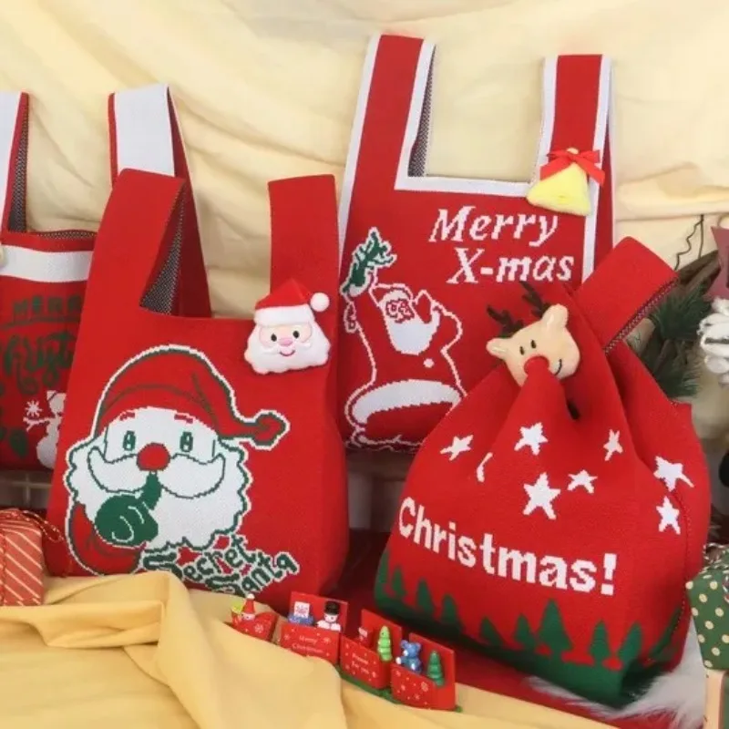 

Christmas Gift Bag, Hand-held Knitted Bag, Funny Candy, Apple, Santa Claus Gift, Woven Wrist Bag, Christmas Gift,Children bag