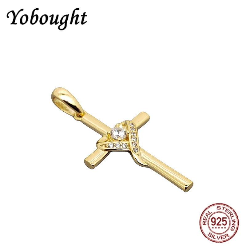 

НОВЫЙ классический кулон с крестом из стерлингового серебра 925 пробы в форме сердца с цирконом, европейские и американские модные ювелирные изделия из золота 14 карат, подарок