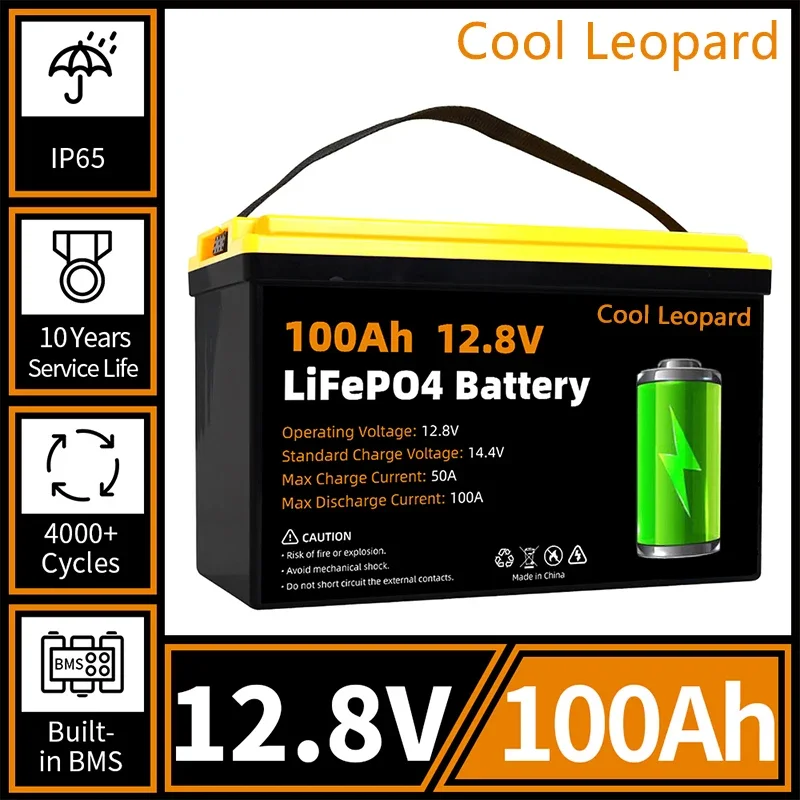 

12V 100Ah LiFePo4 Lithium Iron Phosphate Battery Pack Built-in BMS,for RV Golf Cart Solar Power System Boat Rechargeable Battery