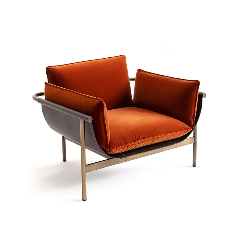 

Light luxury single sofa chair small apartment saddle leather leisure chair living room three-person armchair VIP chair