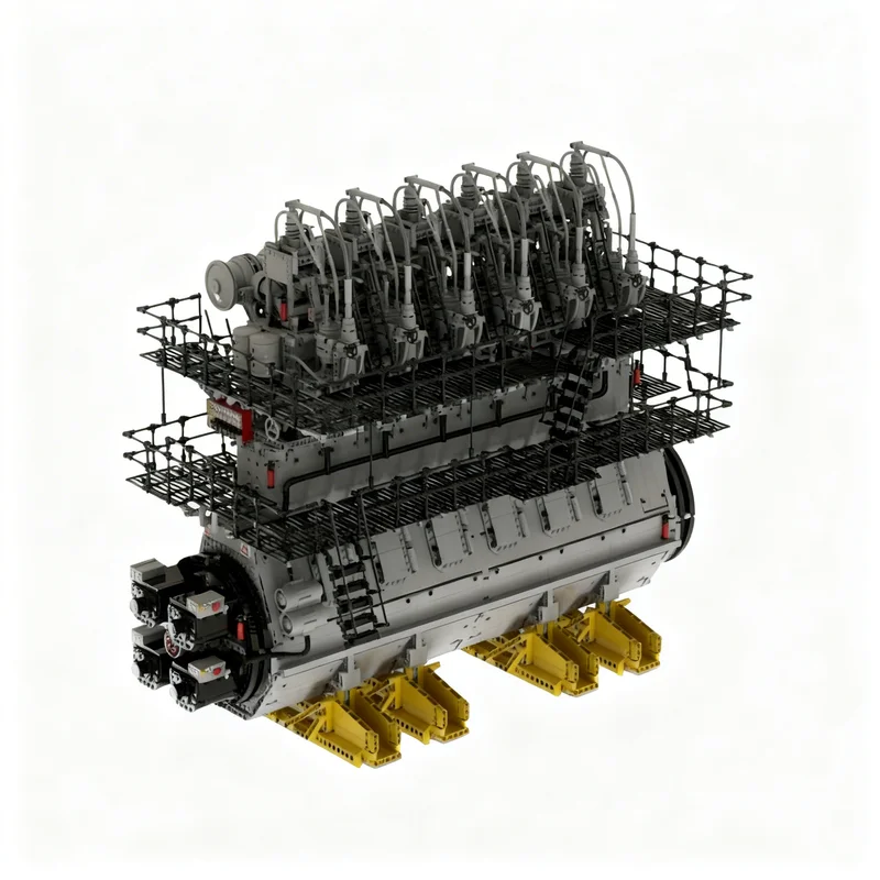 10737pcs MOC 2-Stroke Marine Diesel Engine Infrared Version Technical Model Building Blocks Toys Christmas Gift Architecture