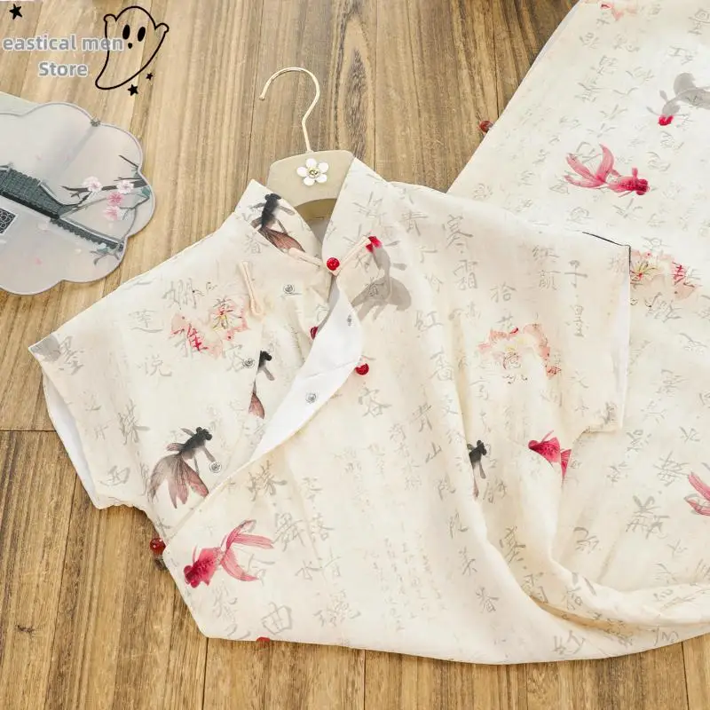 Tradition Chinese Style Print Dress Female Elegant Qipao Female Vestidos Improved Chinese Dresses Mandarin Collar Chesongam