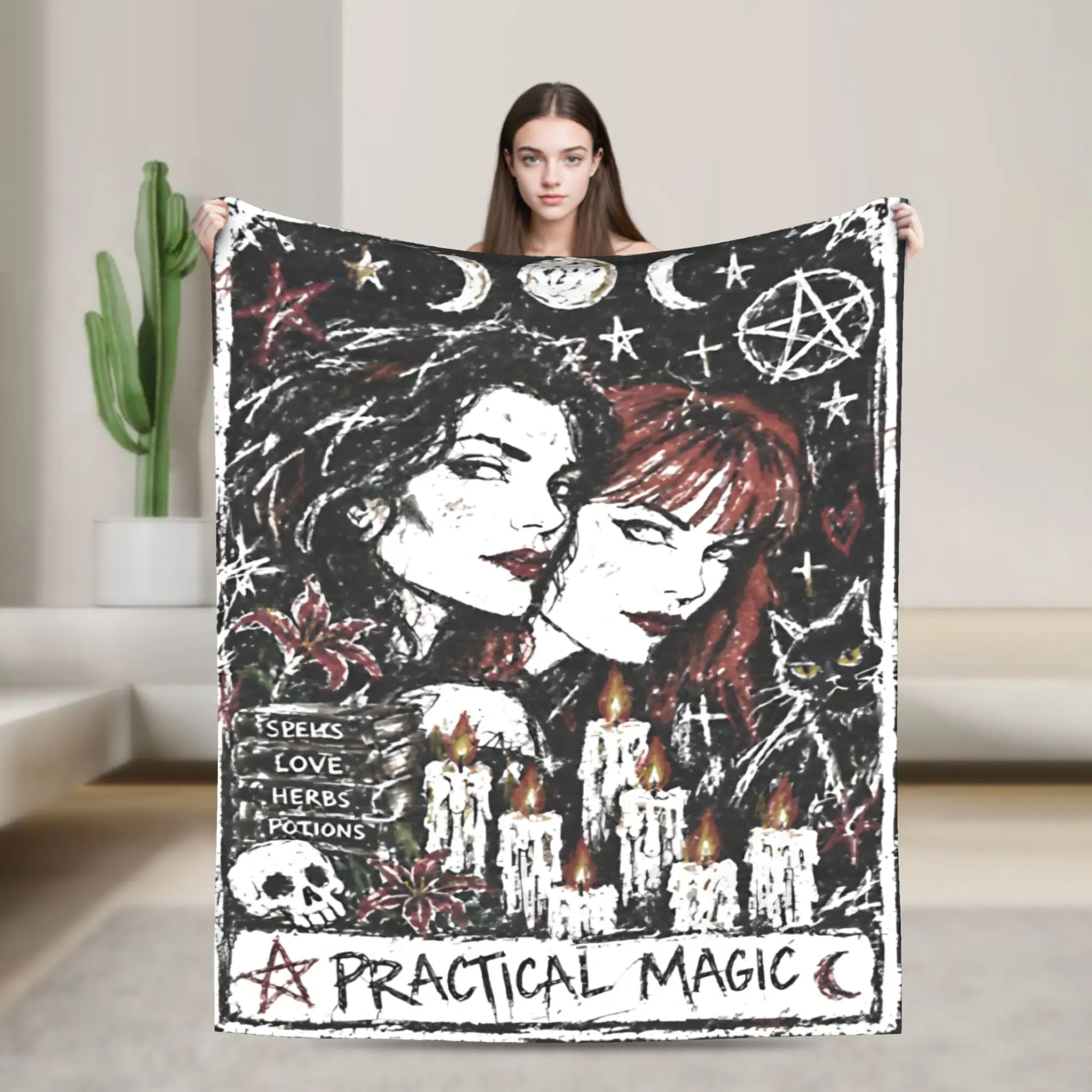 Funny Practical Magic Witchcraft Witches Spellbook Gothic Occult Blanket Lightweight Thin Flannel  Relax Throw Blankets