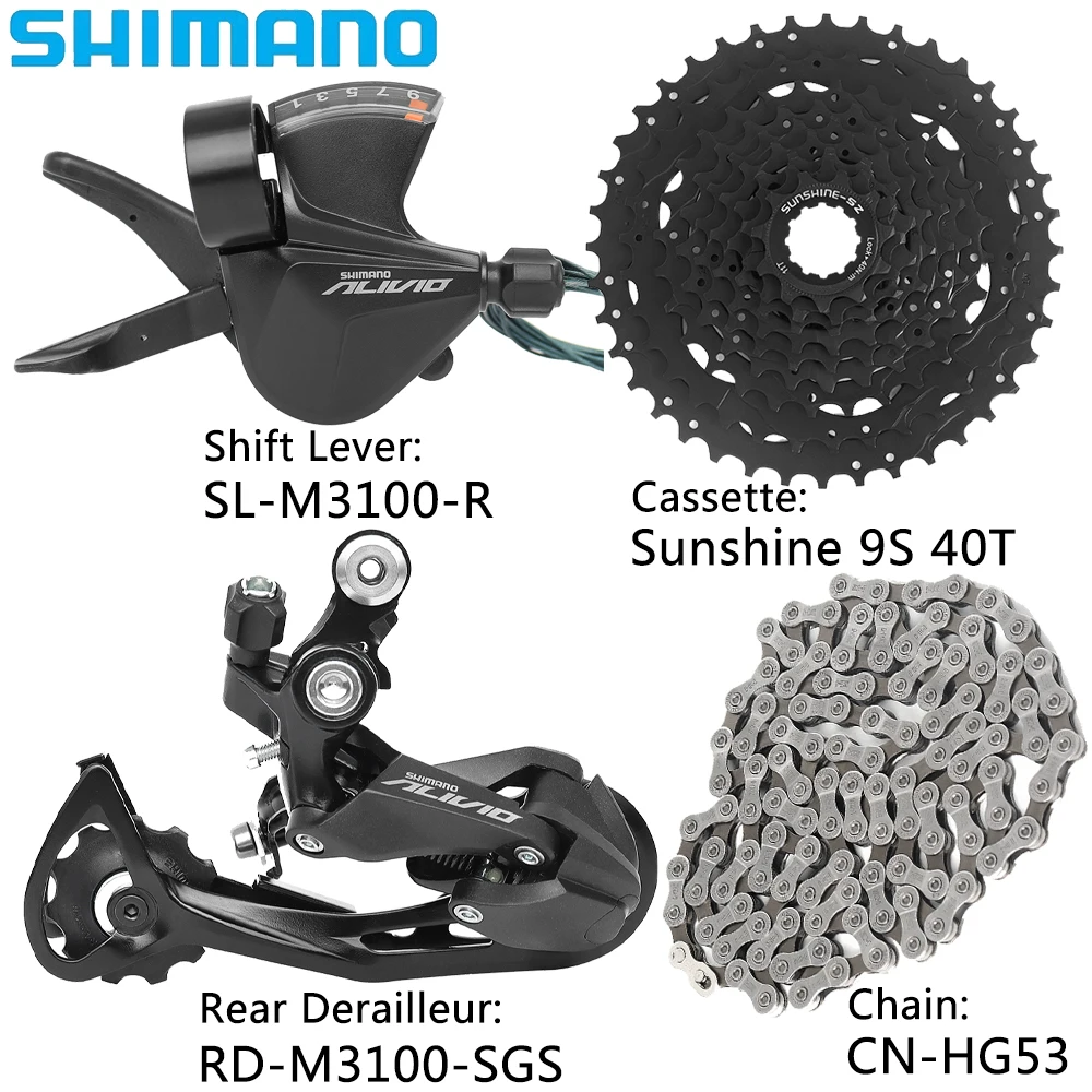 SHIMANO AVILIO M3100 9 Speed MTB Bike Derailleur Right Shift Lever Rear Derailleur Sunshine 40/42/46/50T Cassette CN-HG53 Chain