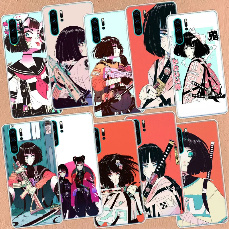 Vaporwave Glitch Anime Phone Case For Huawei P50 Pro P40 P30 Lite P20 P10 Coque Mate 10 Lite 20 30 40 Pro Cover Capa Shell