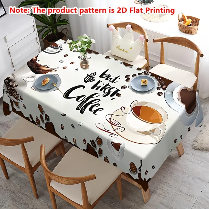 1pc Modern Style Tablecloth White Coffee Bean But First Coffee Print Table Cover For Dining Kitchen Home Decor Rectan