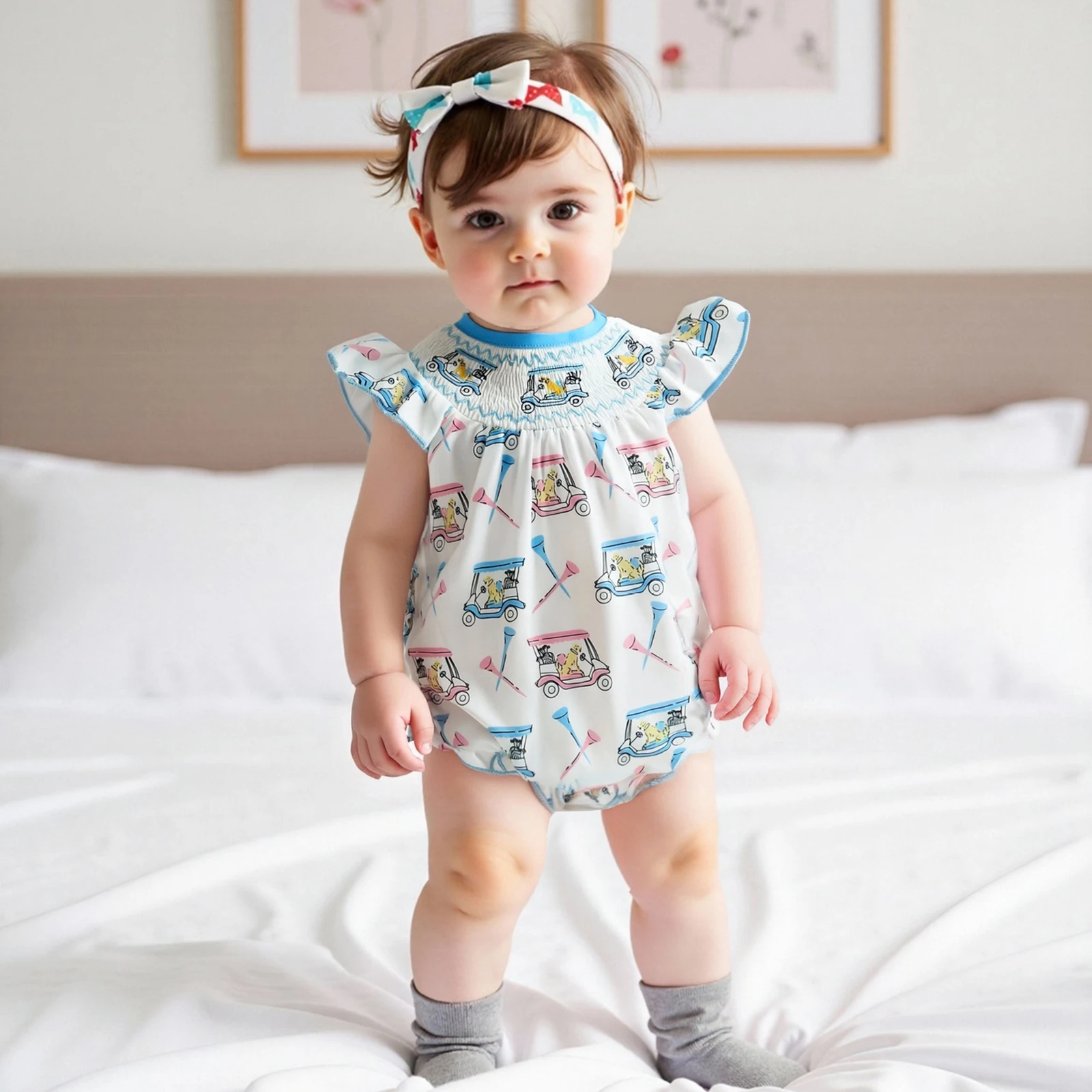 

Комбинезон для маленьких девочек, свободный комбинезон с круглым вырезом и рукавами-крылышками для гольфа, одежда для новорожденных