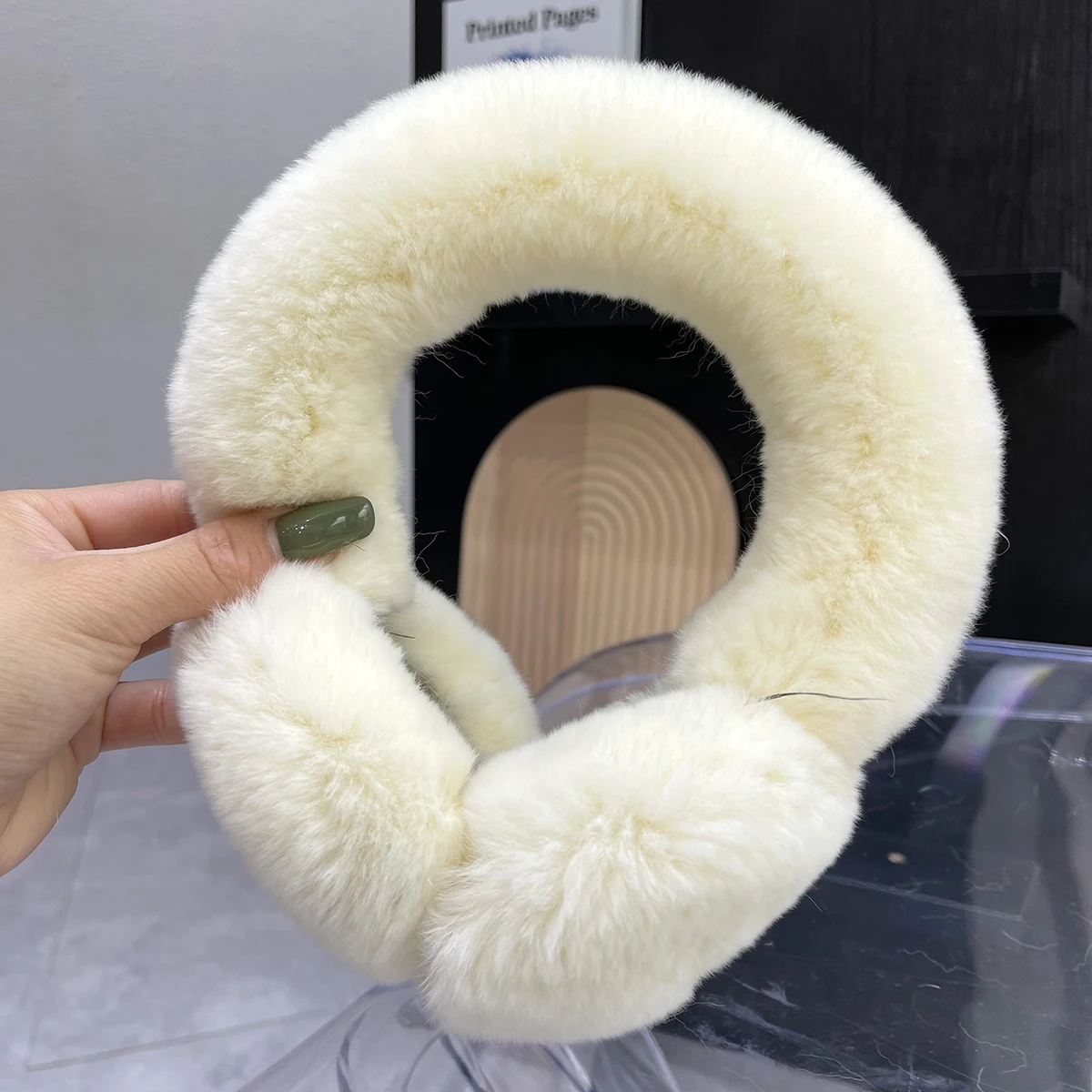 foldable Ear Muffs For Women Winter Ear Warmers Soft Warm Cable Furry Real Rex Rabbit Ear Covers For Cold Weather