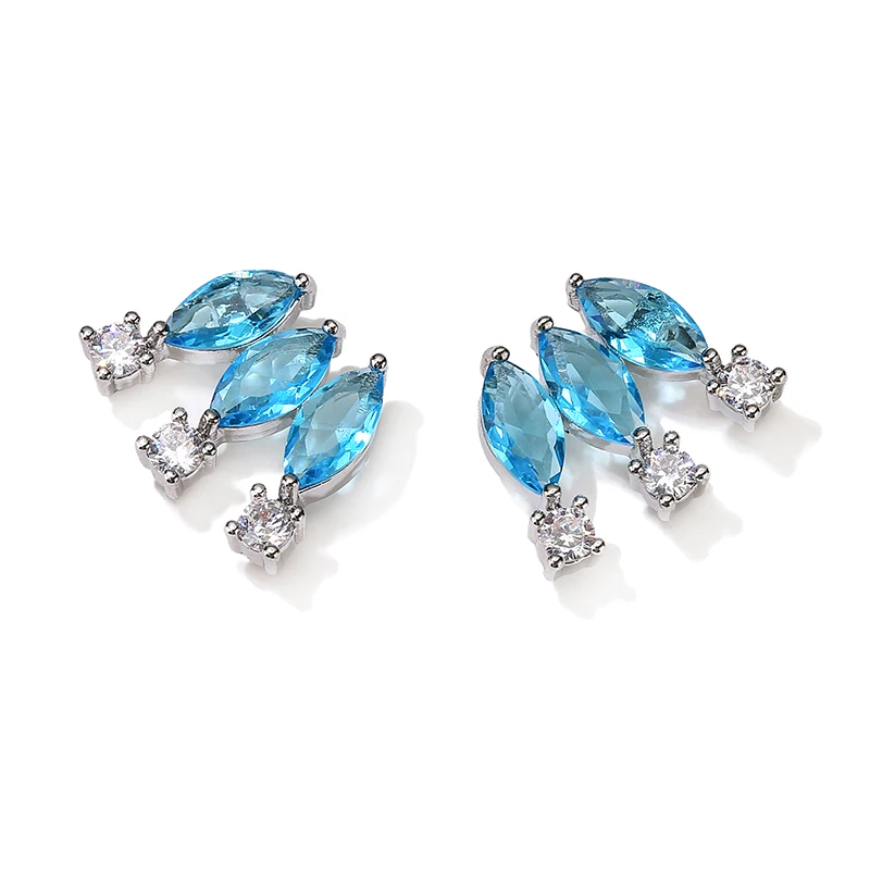 UILZ Stylish Blue Geometric Earrings For Women Glaring Cubic Zircon Earring Anniversary Wedding Party Jewelry